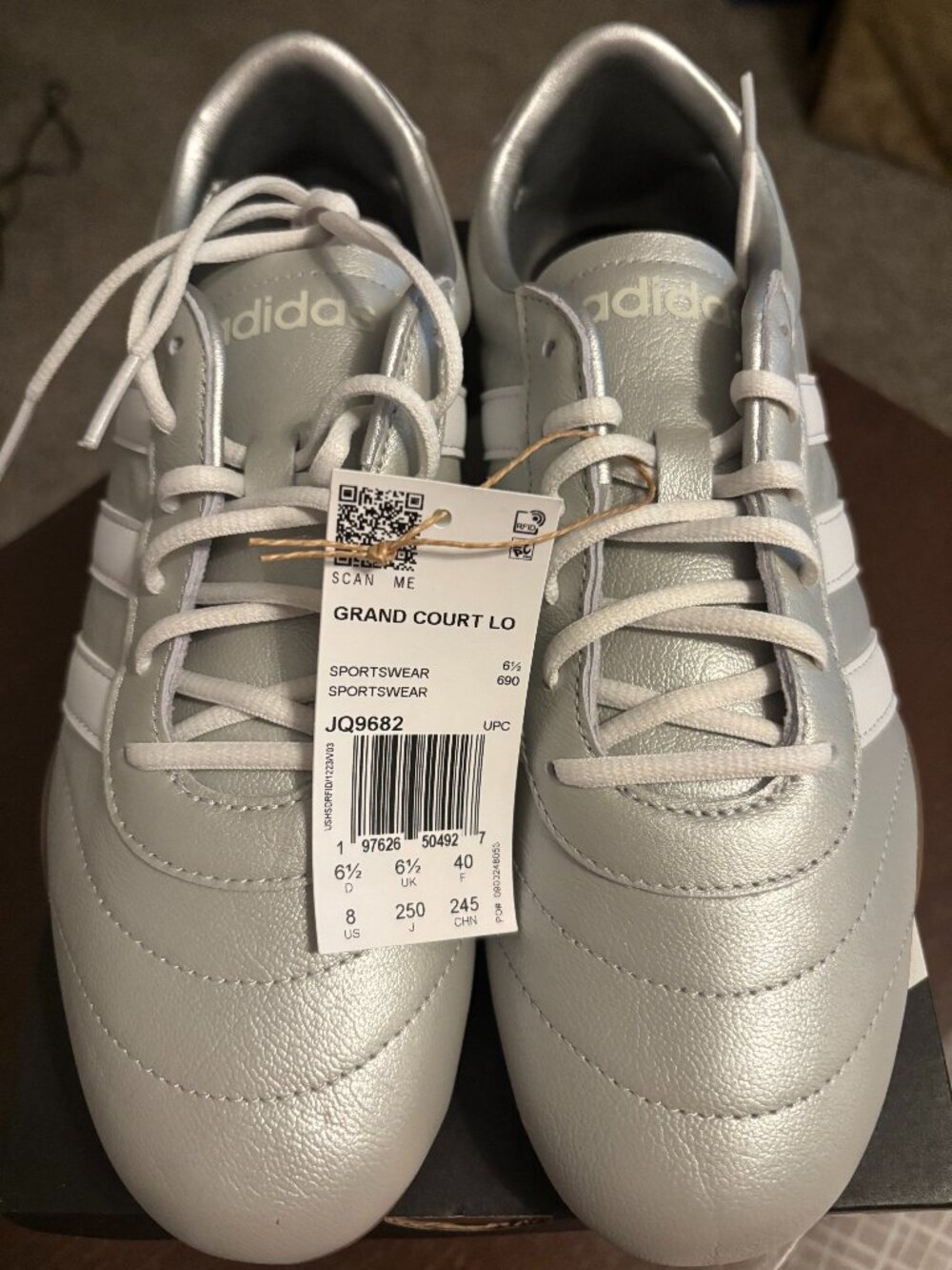 adidas NWT Grand Court Low Silver Metallic Crystal White Gum